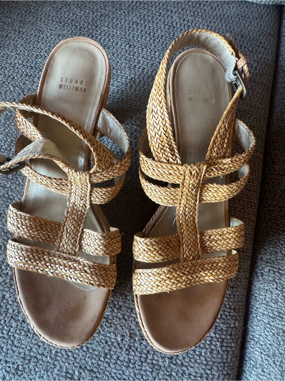 Stuart Weitzman Braided Tan Wedge Sandals